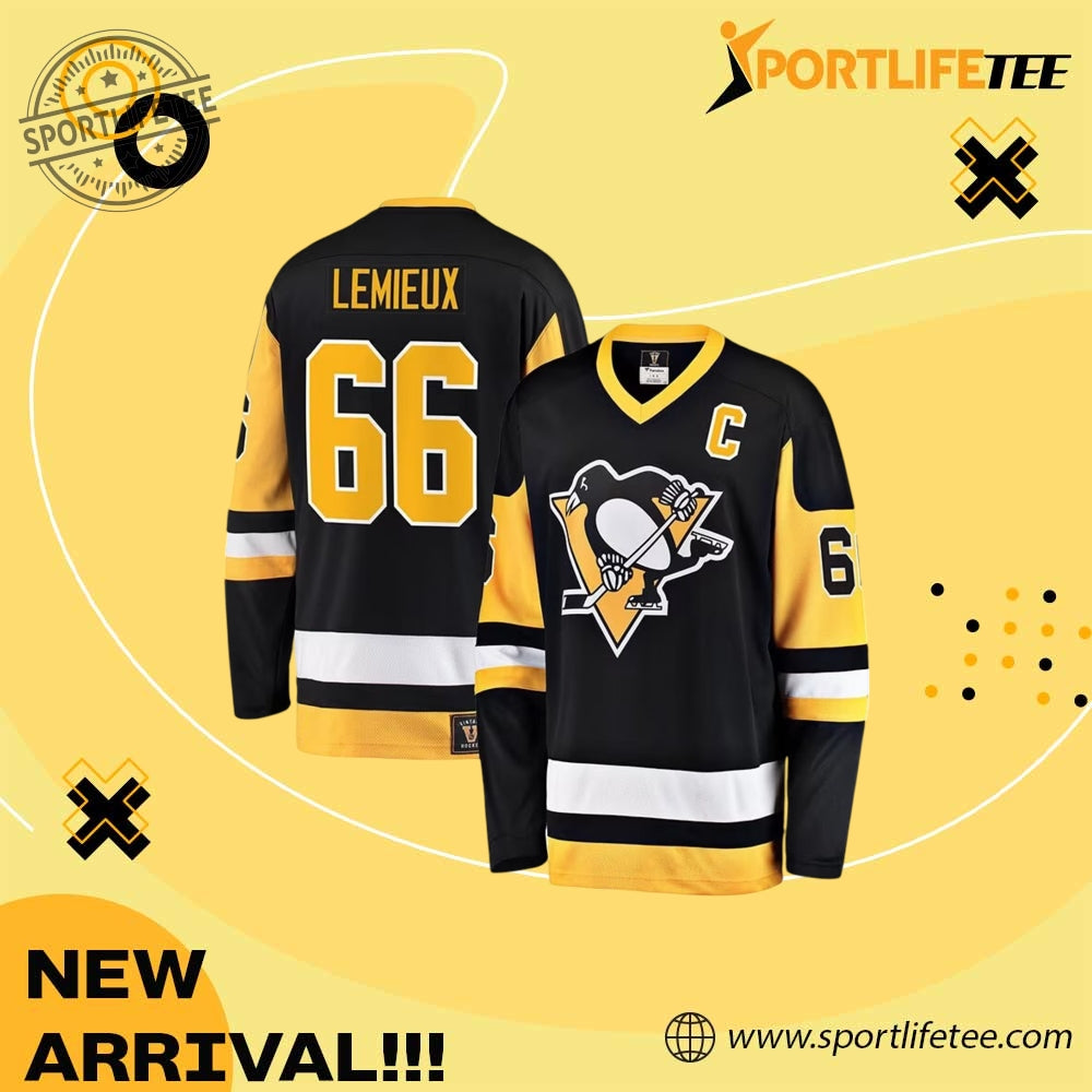 Mario Lemieux Pittsburgh Penguins Mens Black Vintage Breakaway Hockey Jersey 3D Shirt