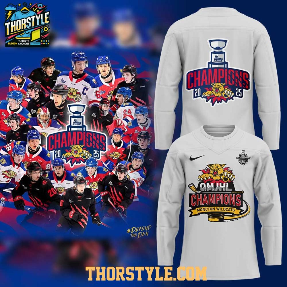 Moncton Wildcats 2025 Qmjhl Champions Celebrating Hockey Jersey