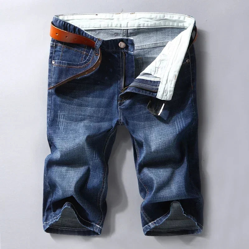 2024 Summer New Denim Shorts Black and Blue Men's Clothing Stretch Straight Slim Fit Casual Short Jeans Men's Brand Clothing