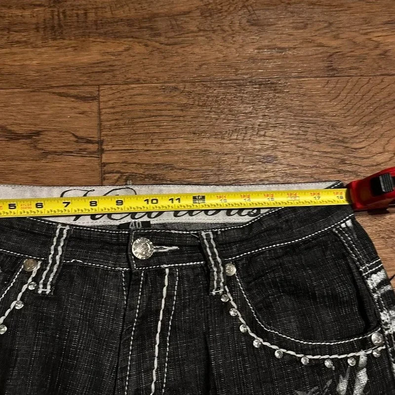 Y2K Fashion New Oversize Embroidery Loose Denim Shorts Men Gothic Punk Hip Hop Fashion Casual Joker Couple Basketball Pants