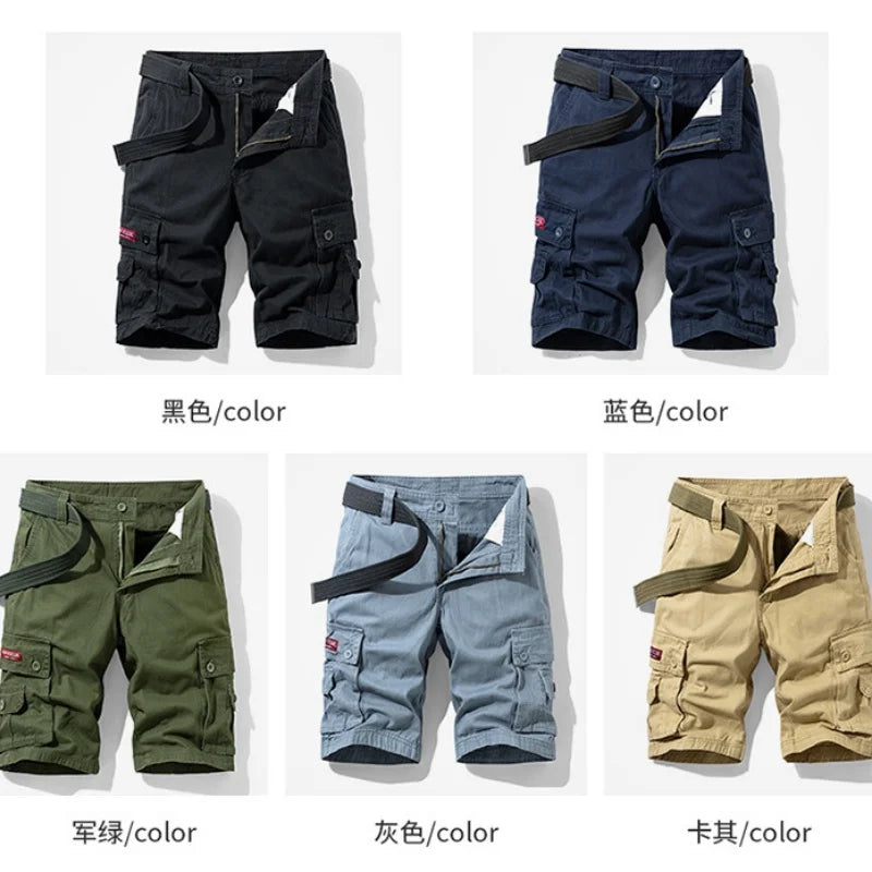 2025 New Summer men's fashionable multi pocket workwear shorts thin casual and fashionable denim multi pocket shorts